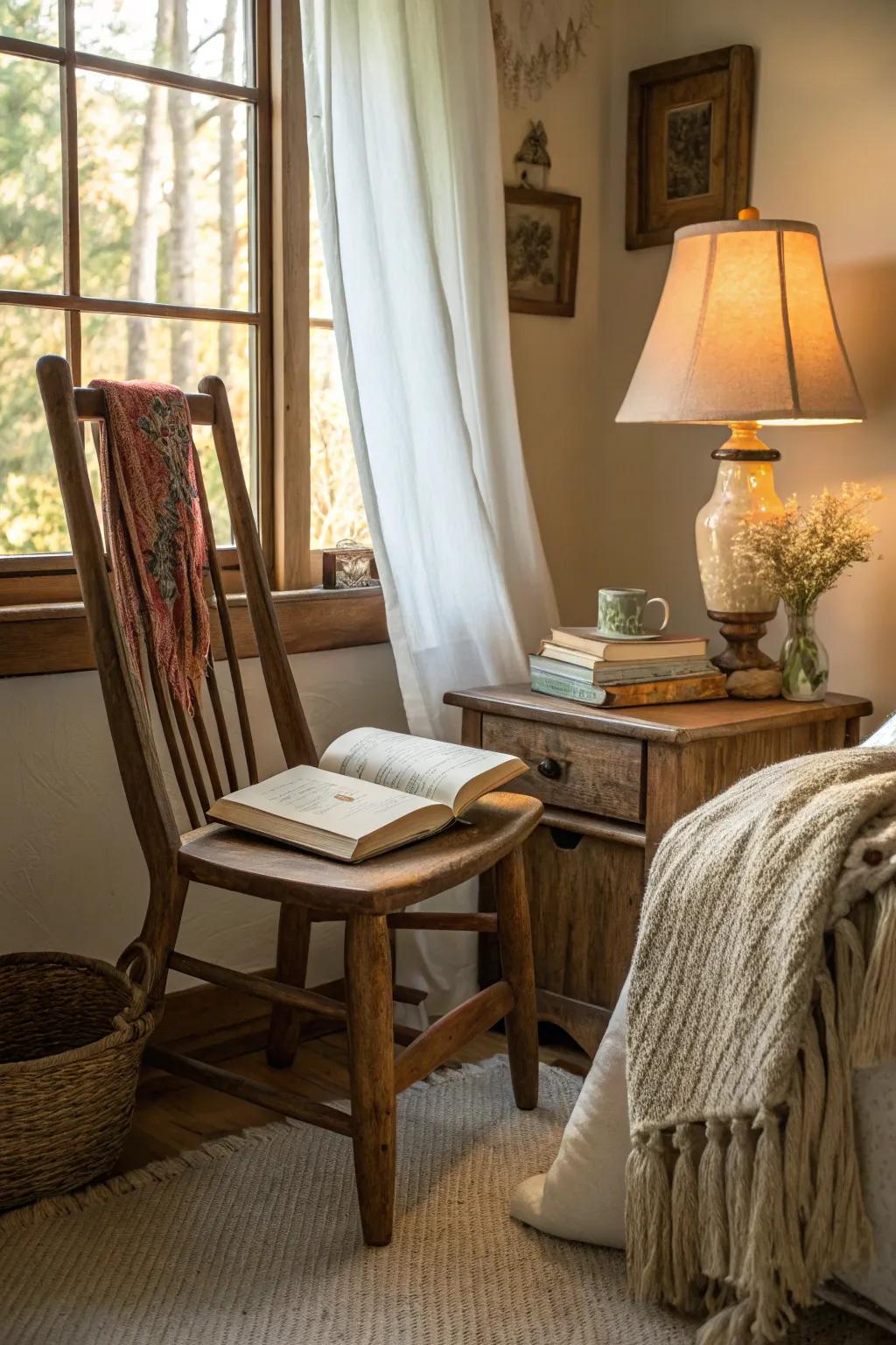Wooden chairs add a rustic charm and warmth to any bedroom, creating an inviting atmosphere.