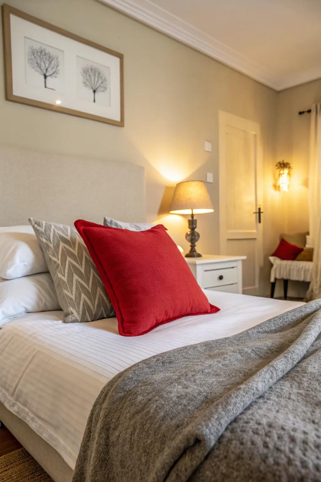 A bedroom brought to life by a strategic pop of color.