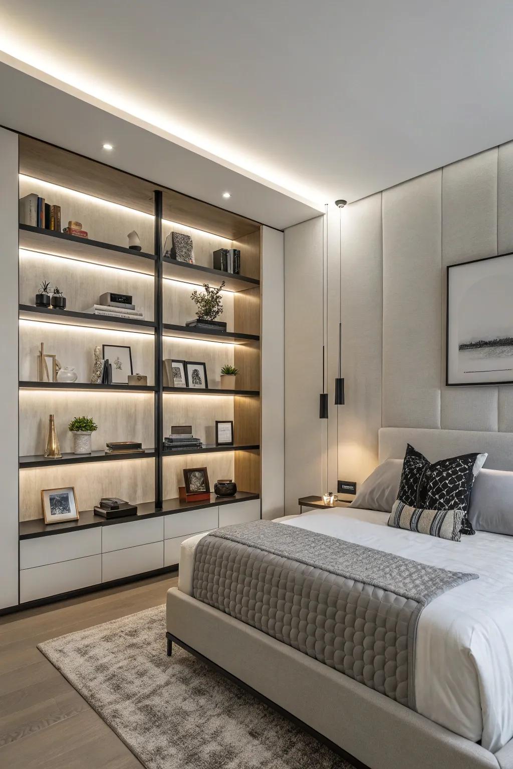 Invisible brackets provide shelves a tidy, floating visual.