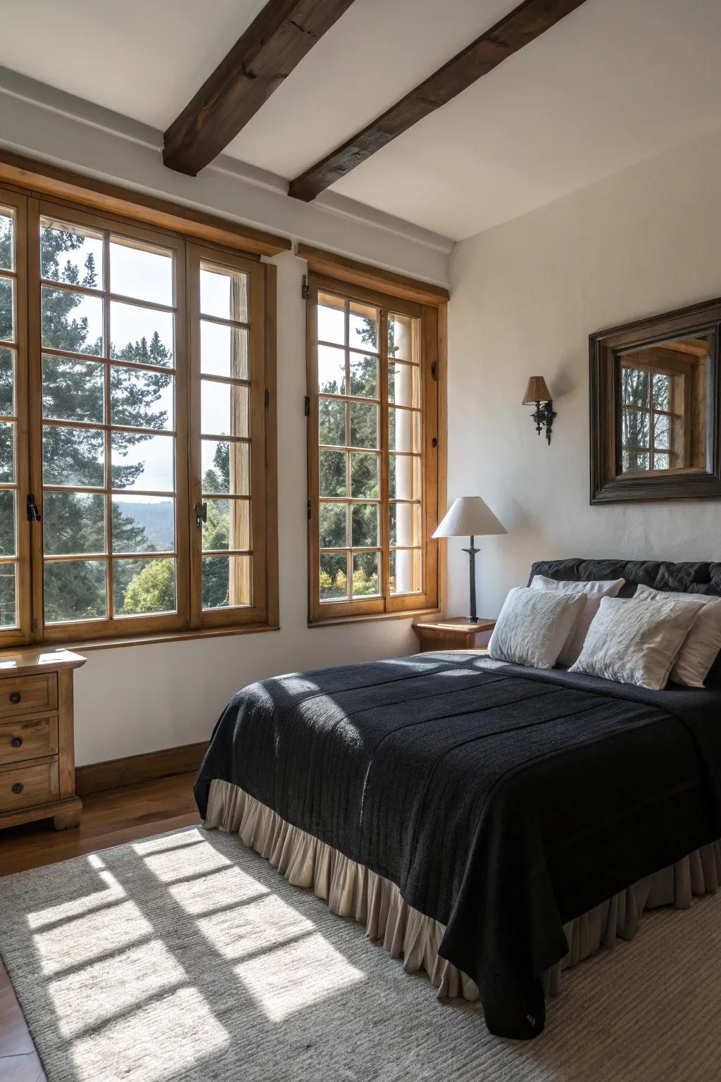 Balancing black bedding with sunlight.