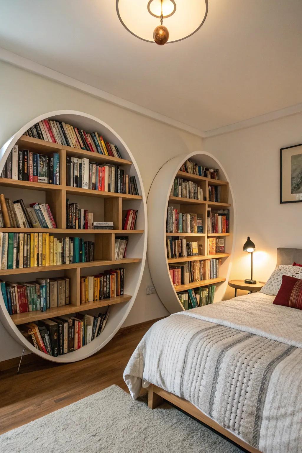 A statement piece: circular bookcases adding visual interest.