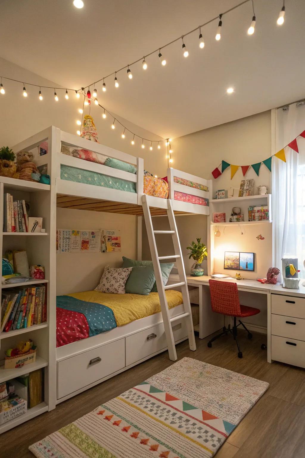 Multi-level lighting offers style and versatility in a shared space.
