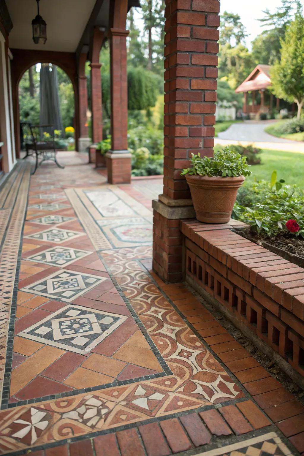 Embedded tiles add unique and artistic accents to rock terrace designs.