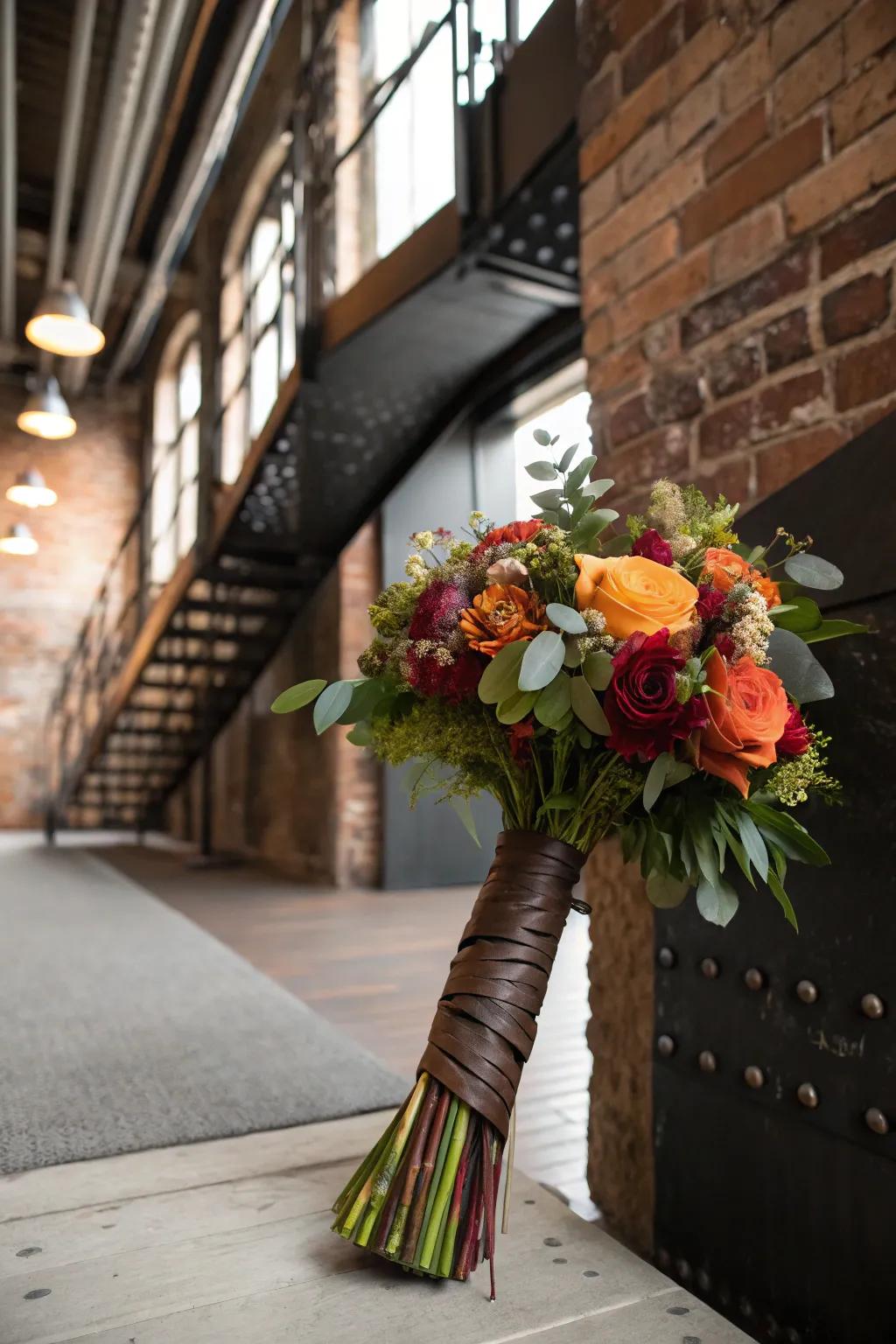 Hide dressings append an unexpected alteration to modern bridal bouquets.