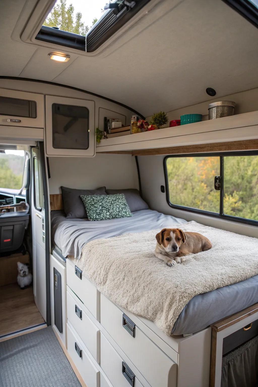 Pet-friendly spaces in your camper ensure comfort for your furry friends.