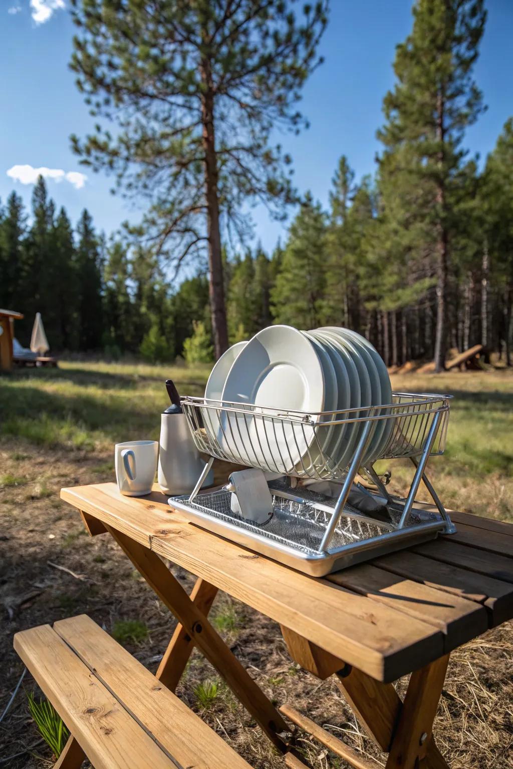 With a folding rack, you can dry your dishes effectively.