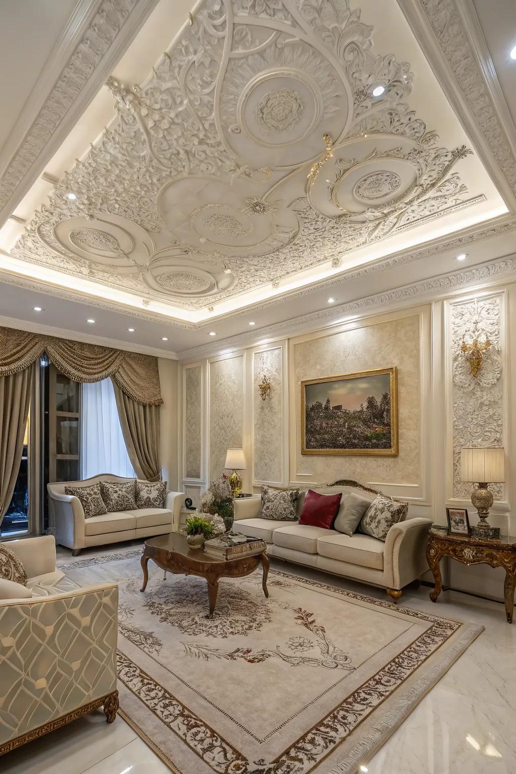 Custom-carved designs give a unique and personal touch to ceilings.