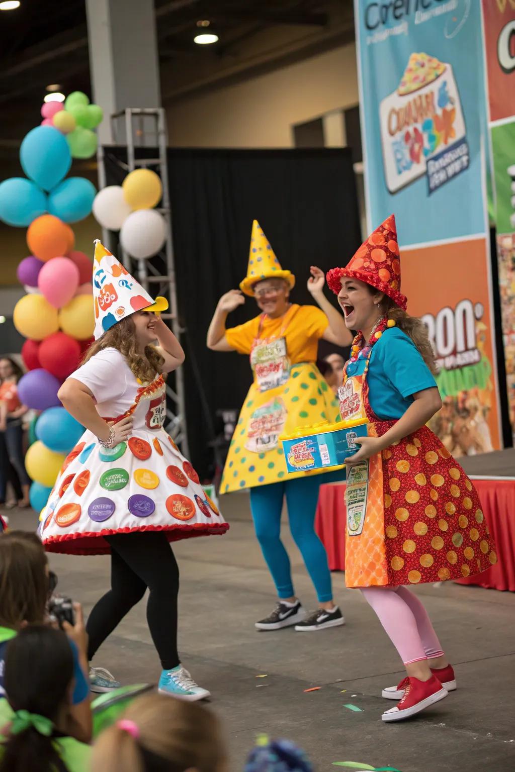 Guests in grains-themed attire participating in an attire competition.