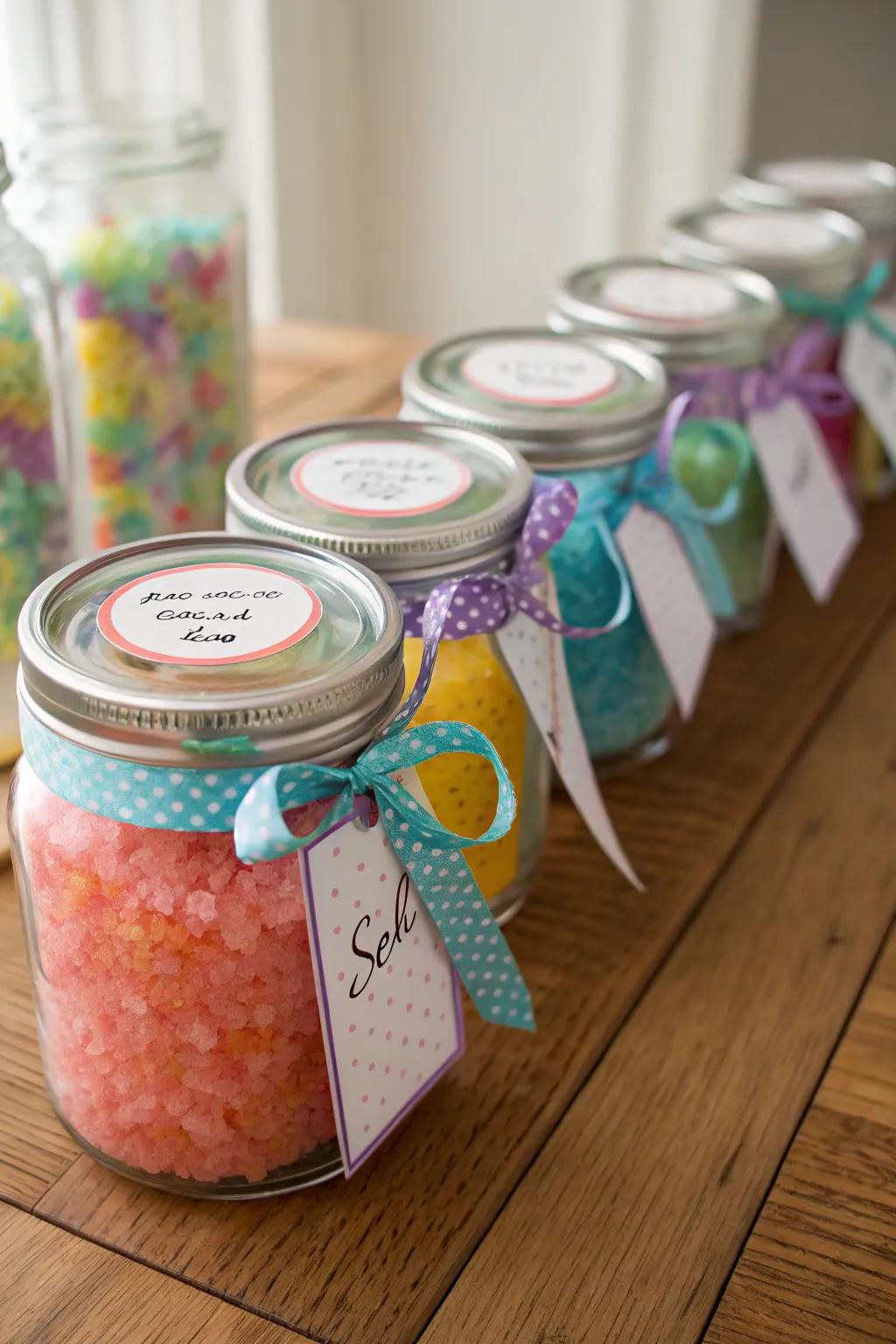 Handmade soaking granules provide a lavish element for your wedding presents.