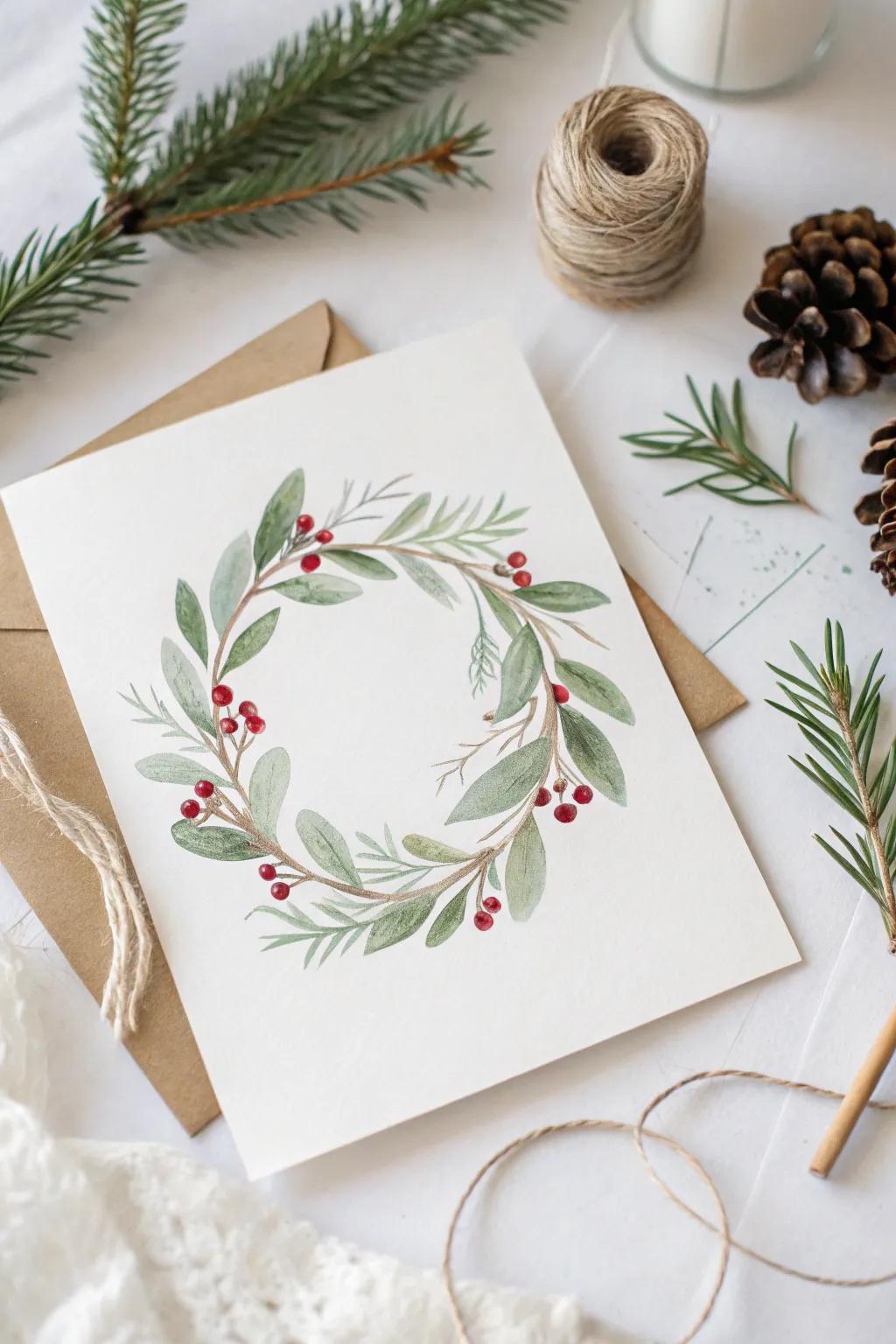 Embrace simple elegance with this handcrafted watercolor Christmas card.
