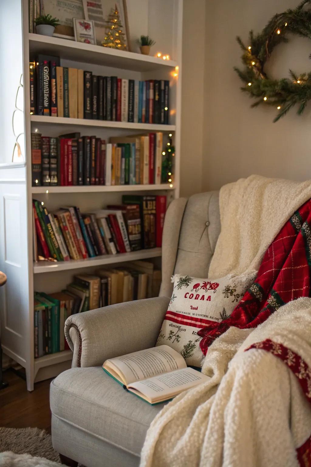 A cozy reading spot is perfect for unwinding during the holiday season.