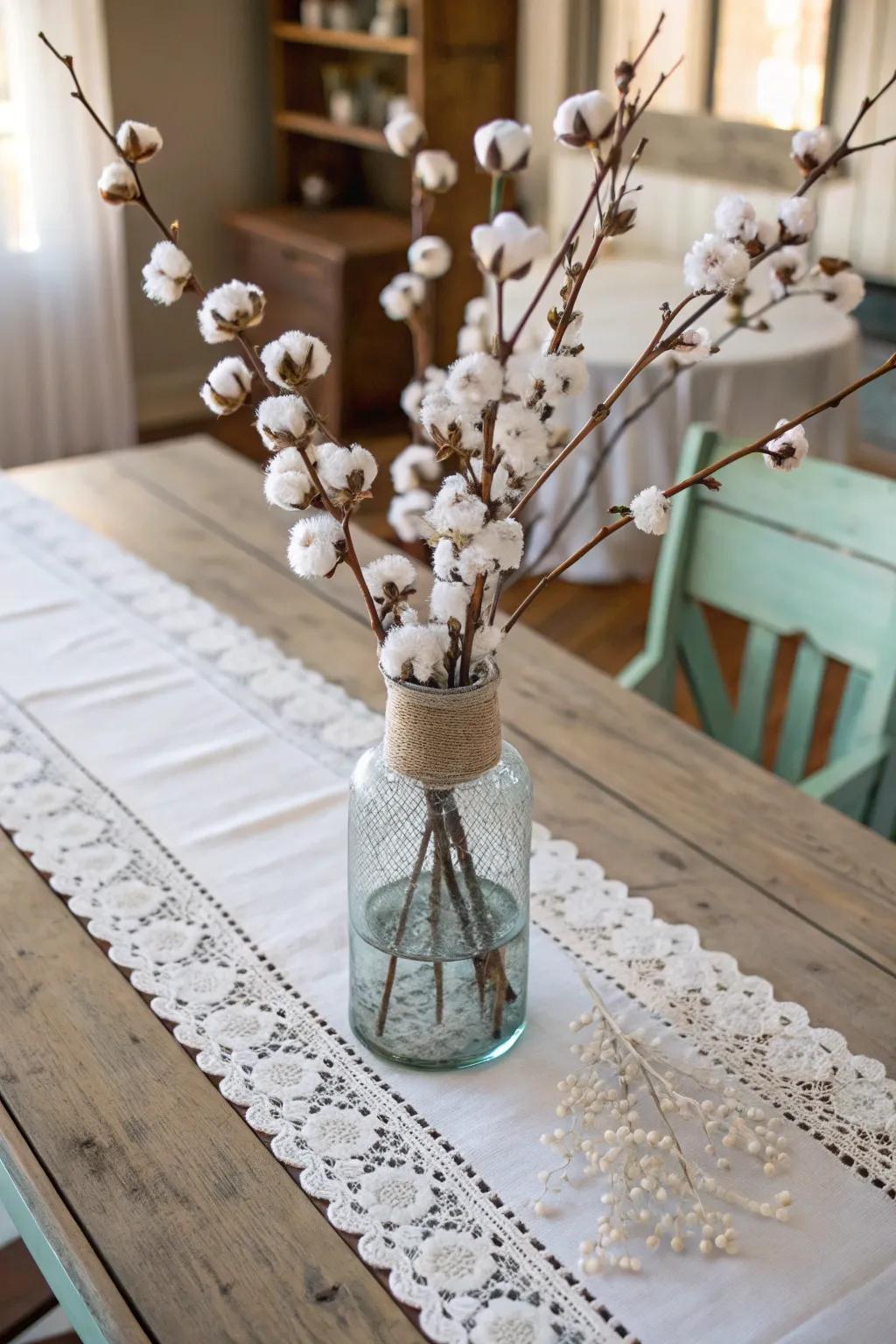 Farmstead charisma: gossamer branches infuse softness and coziness.