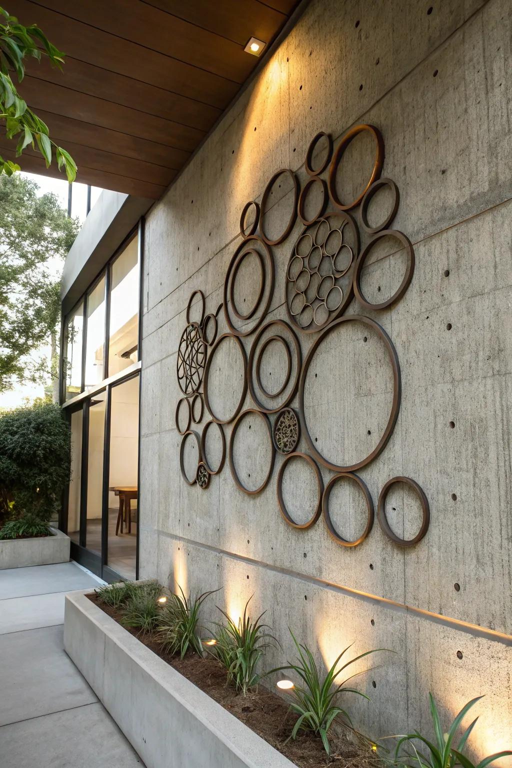 Add sleekness with metal circle art.