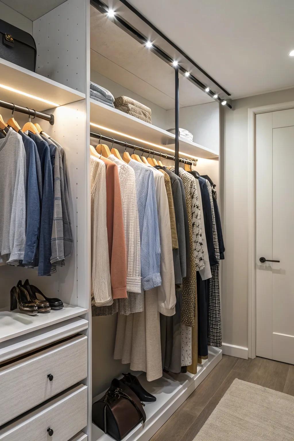 Spin-around rods bring effortless access to those hard-to-reach items in deep closets.