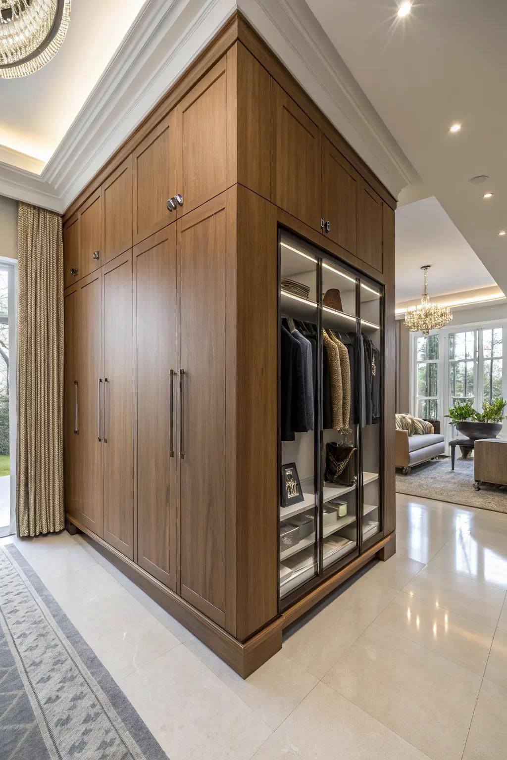 This built-in solution is custom made for coat storage.