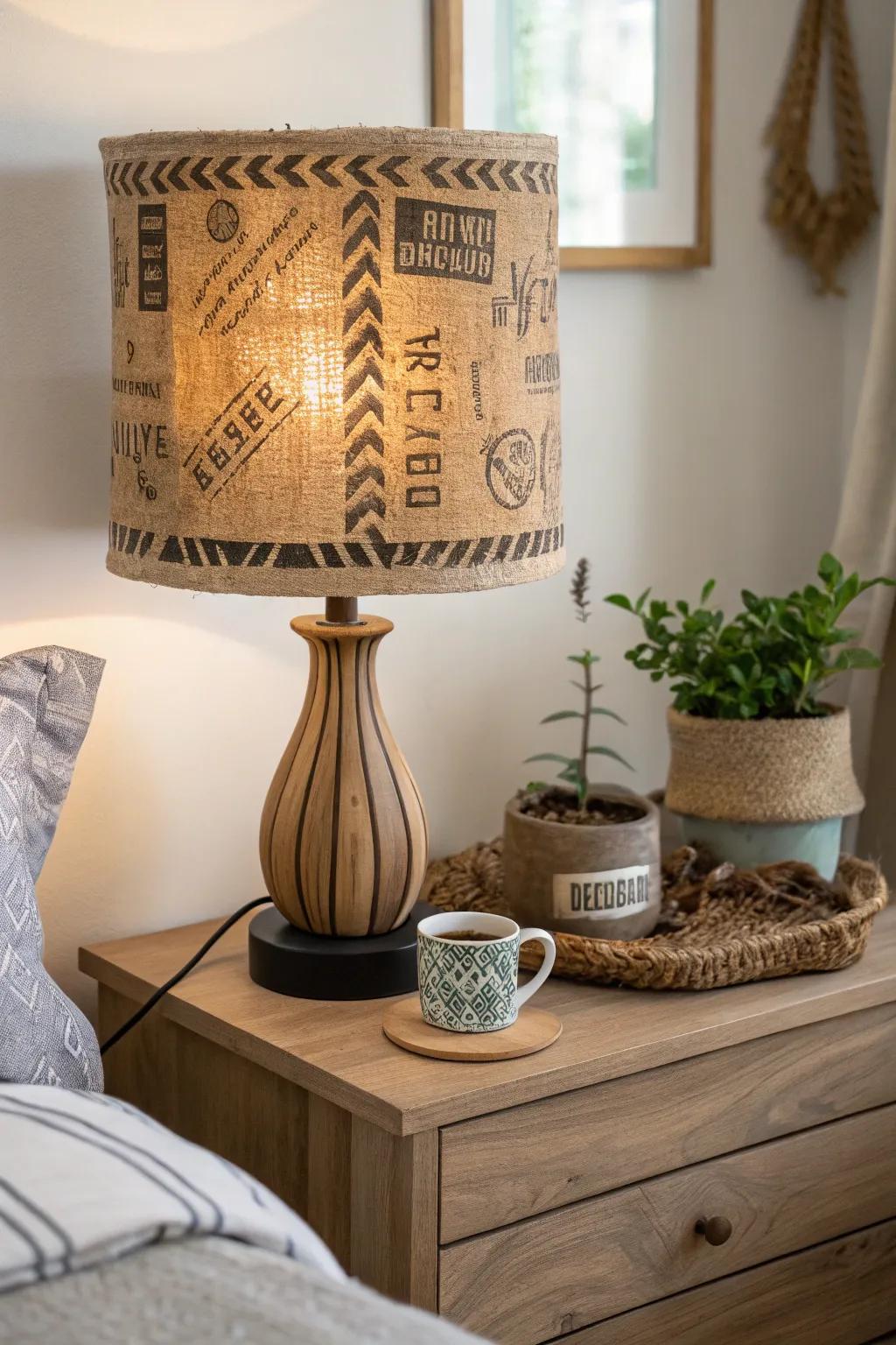 Illuminate your space with cozy charm: A grain sack lamp shade for cozy, minimalist vibes.