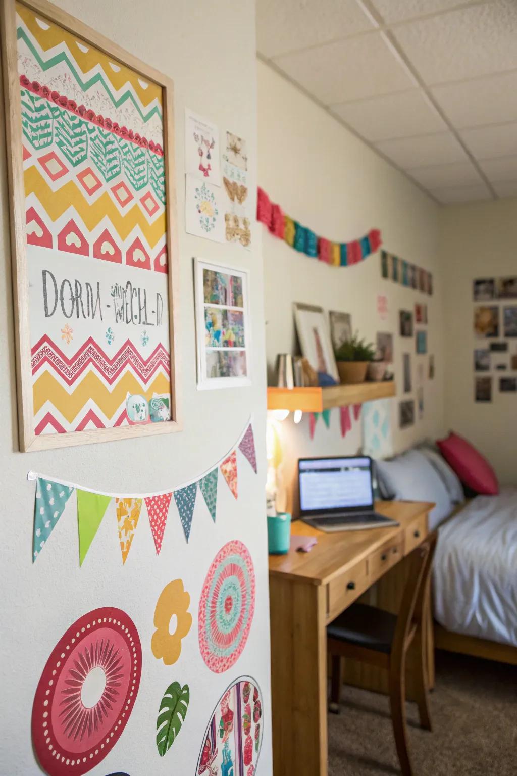 Adhesive wall accents individualize your setting easily.