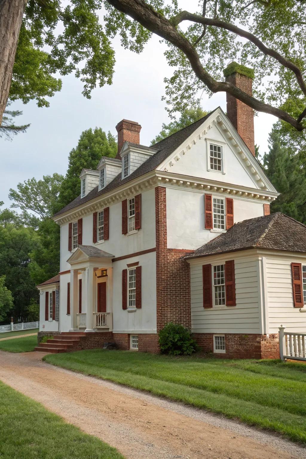 Colonial house with Georgian-inspired brick details.
