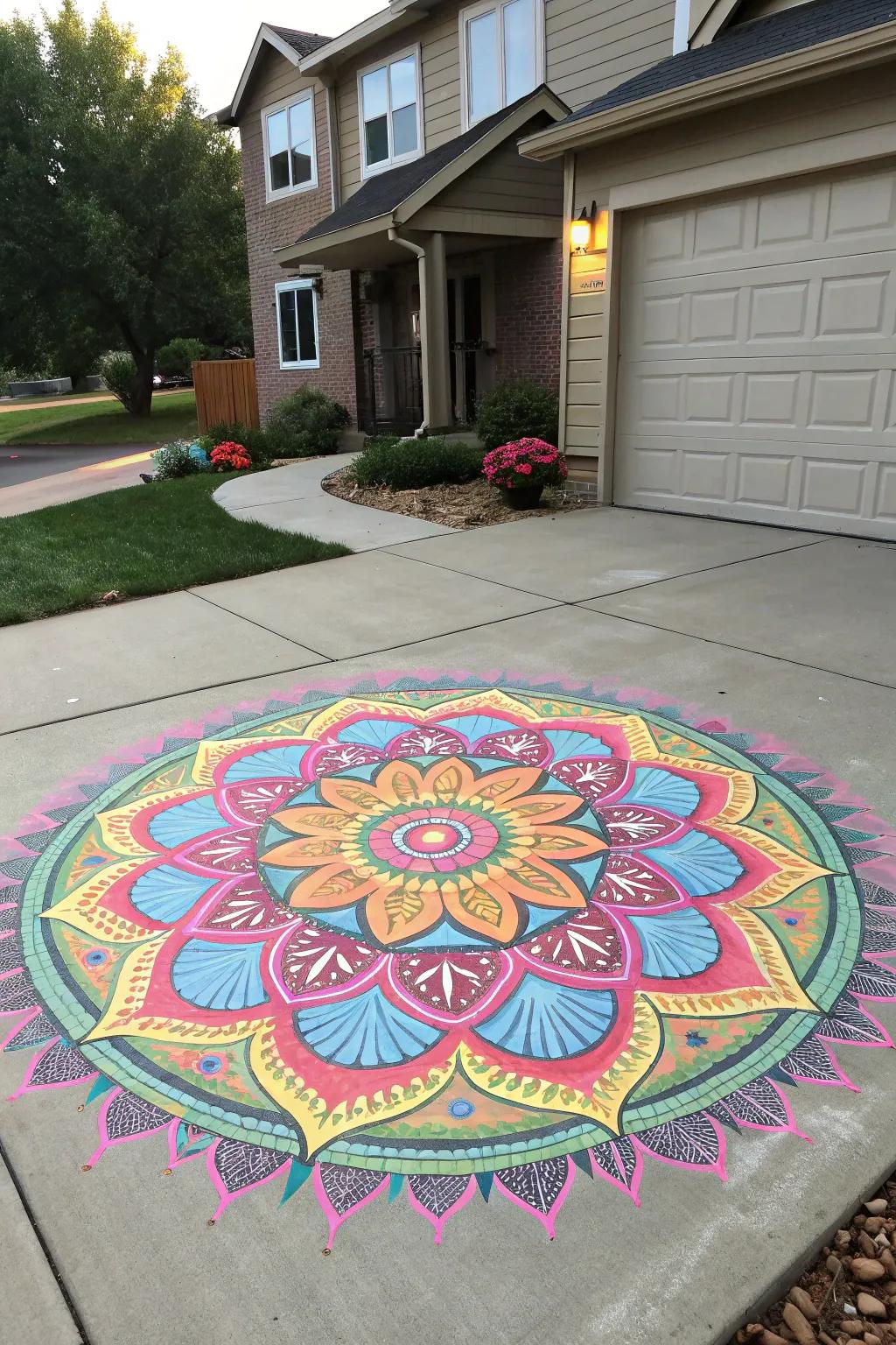 An artistic driveway that showcases creativity and personal style, creating a vibrant and personalized statement.