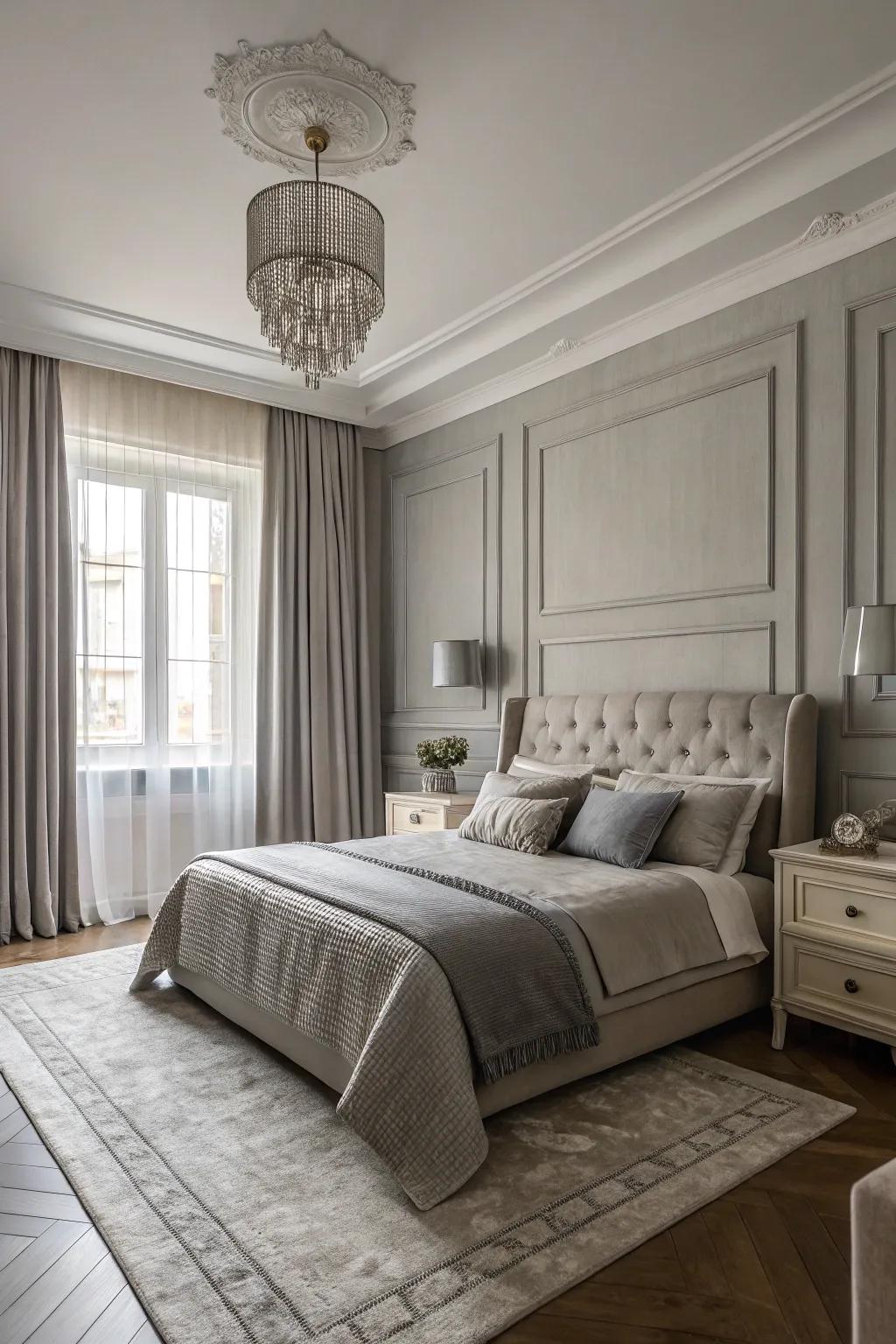 Schemes create a harmonious and elegant bedroom.