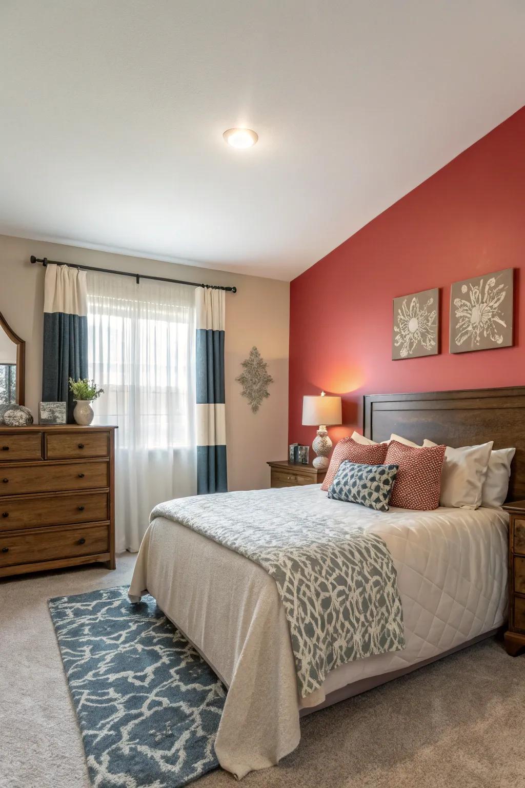 An emphasized accent wall adds focus and drama