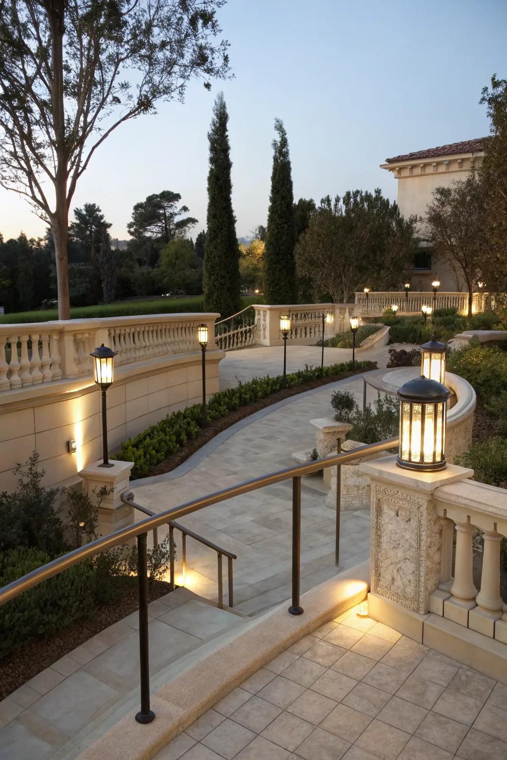 Rail illumination adds understated beauty to the patio.