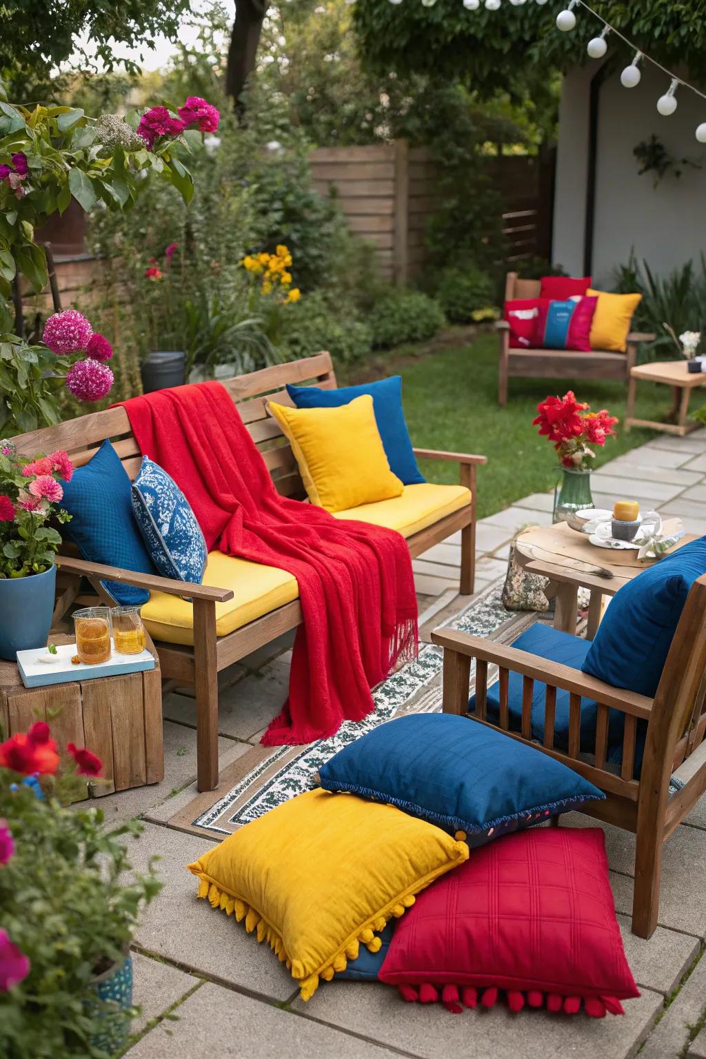 Colorful textiles introduce vibrancy and fashion.