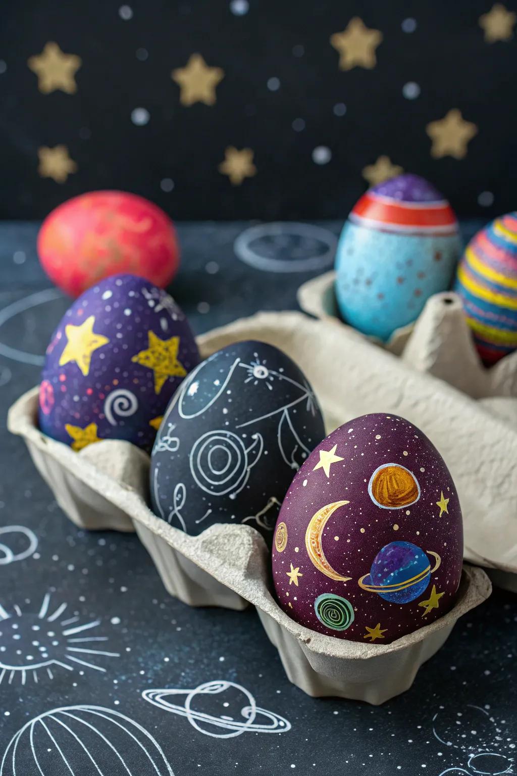 Galaxy-themed eggs creating charm for gatherings.