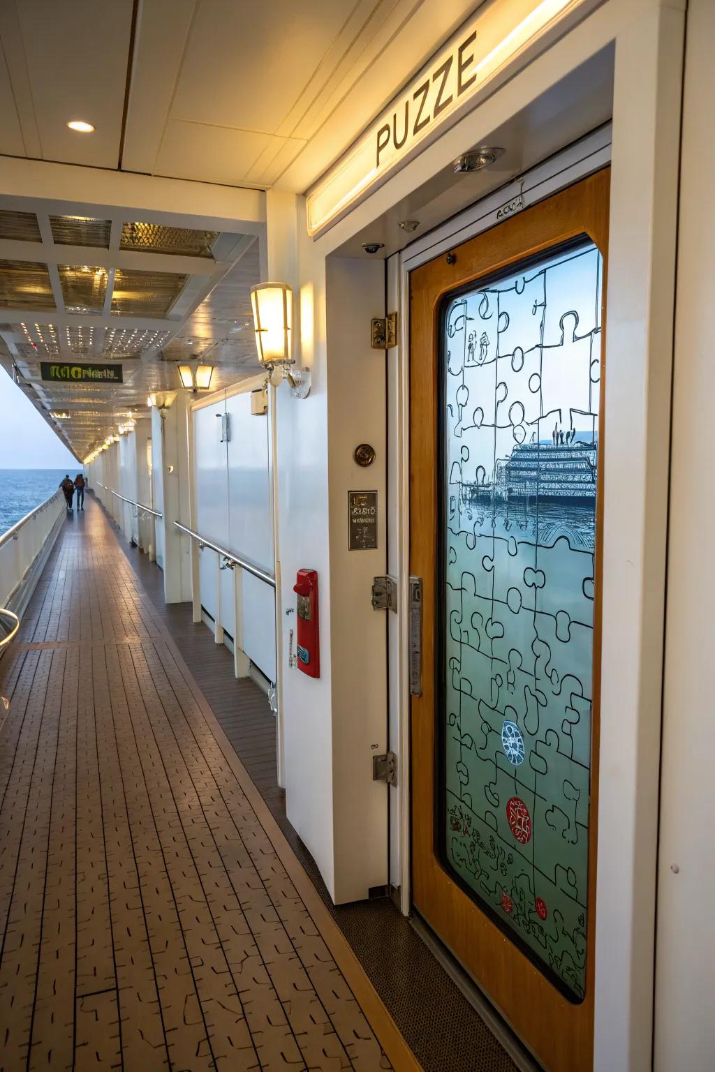 Establish interactive amusement through a puzzle-themed cruise entrance.