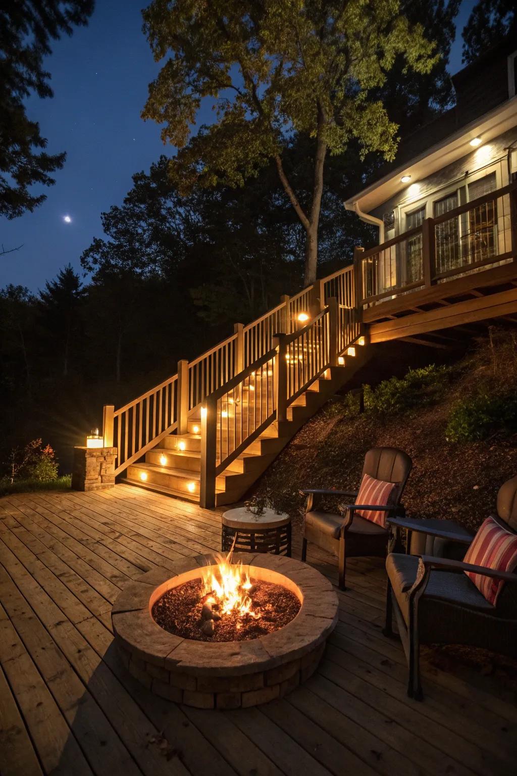 Fire pit lighting builds a warm meeting point
