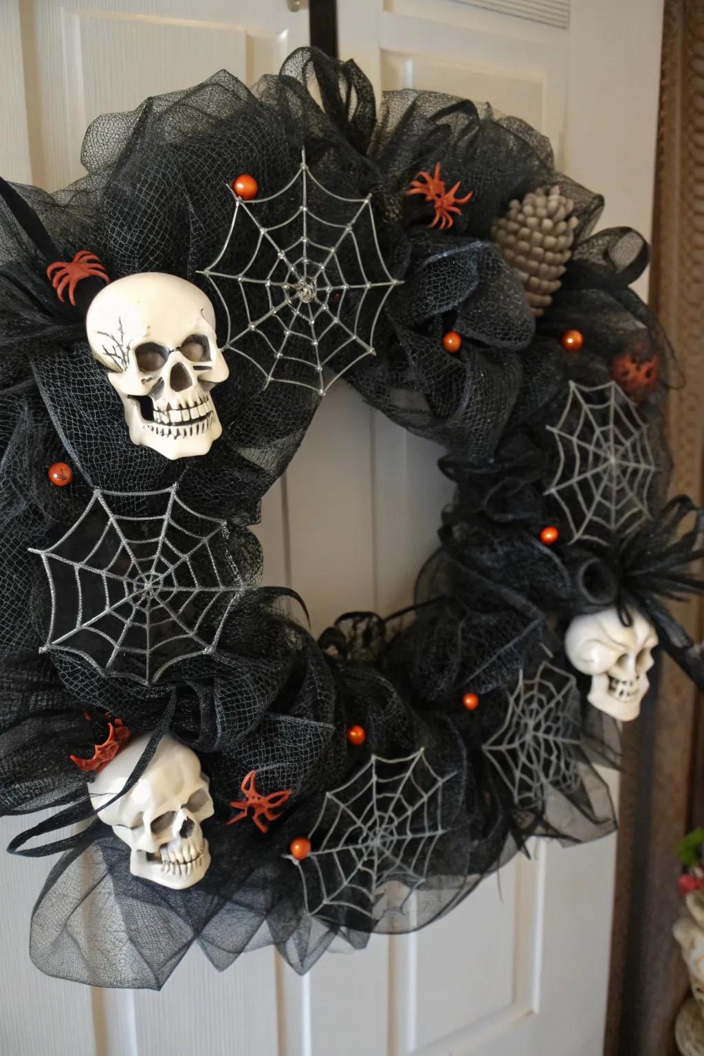 Eerie components introduce an eerie refinement to this Halloween wreath.