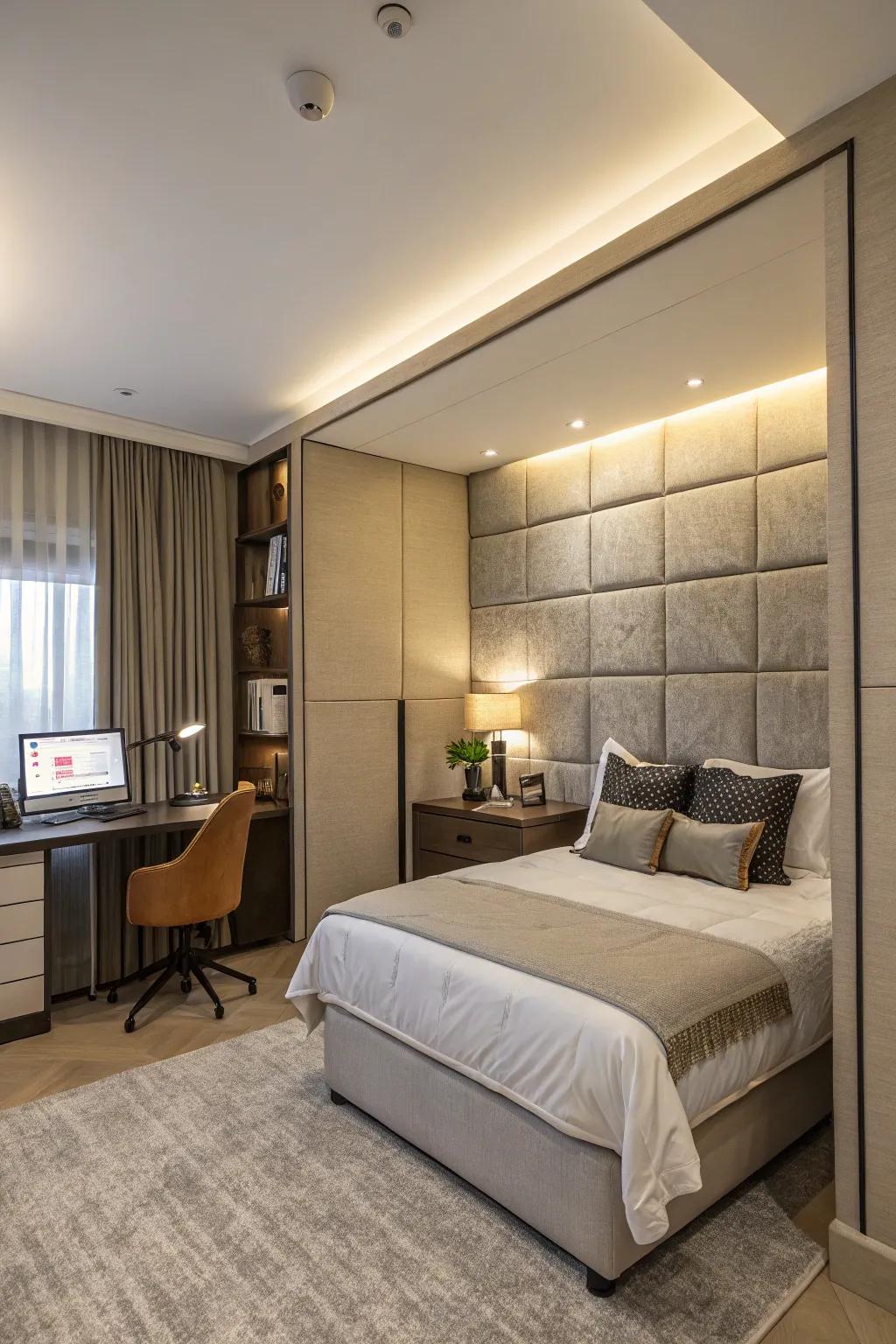 Large headboards offer bedroom privacy.