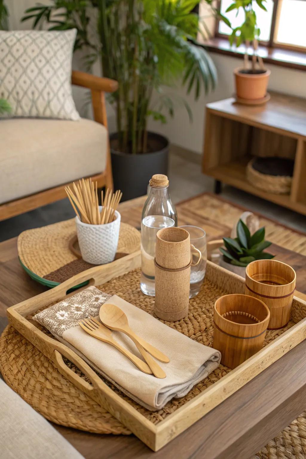 Nature-conscious choices showcasing sustainable materials on a showpiece base.