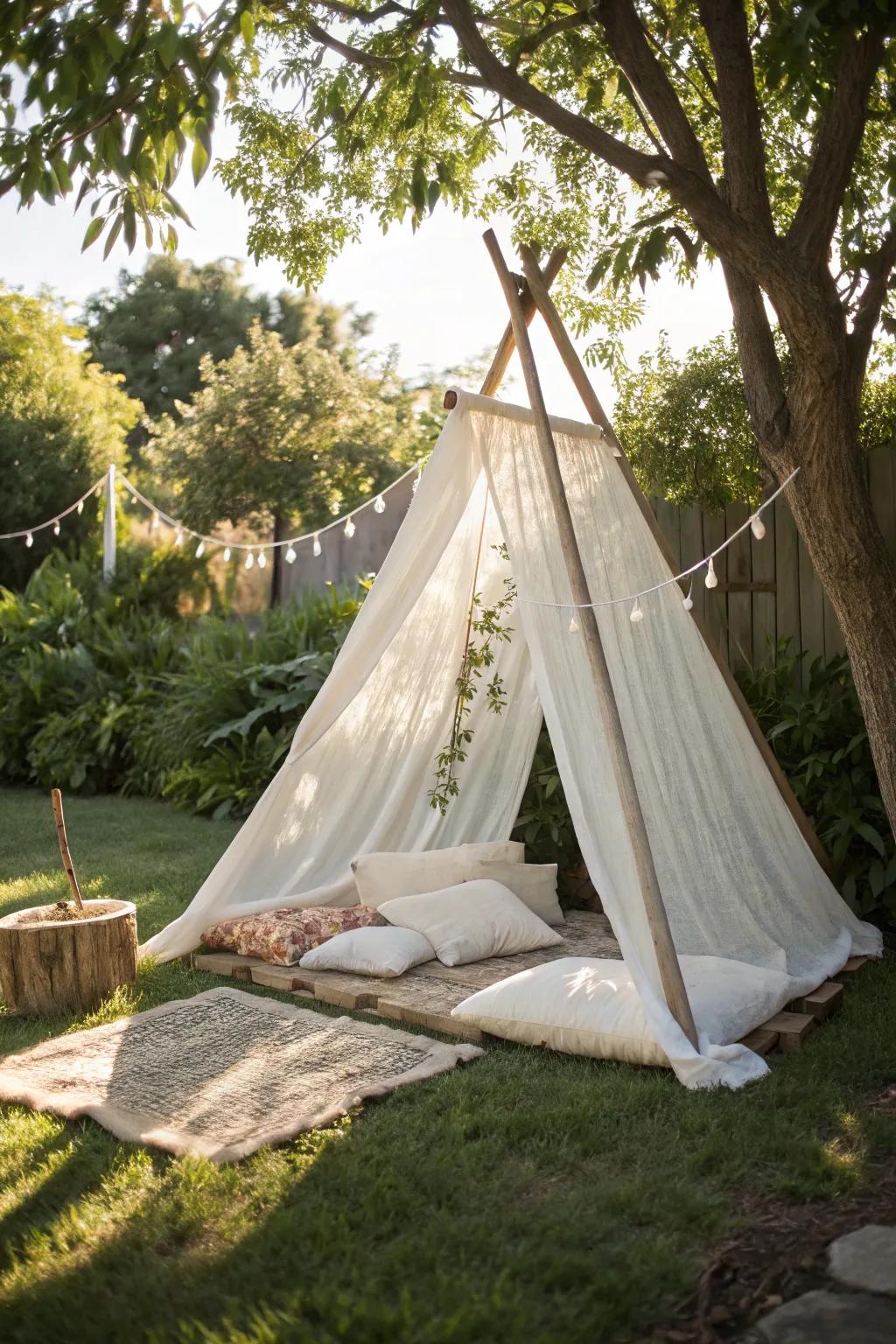 Embrace the gentle sway of summer with a DIY tent that captures the essence of simplicity and natural beauty.