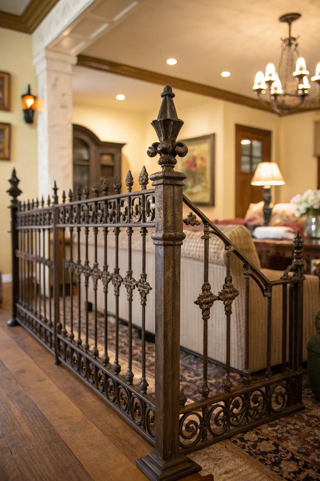 A vintage iron fence that brings historic charm indoors.