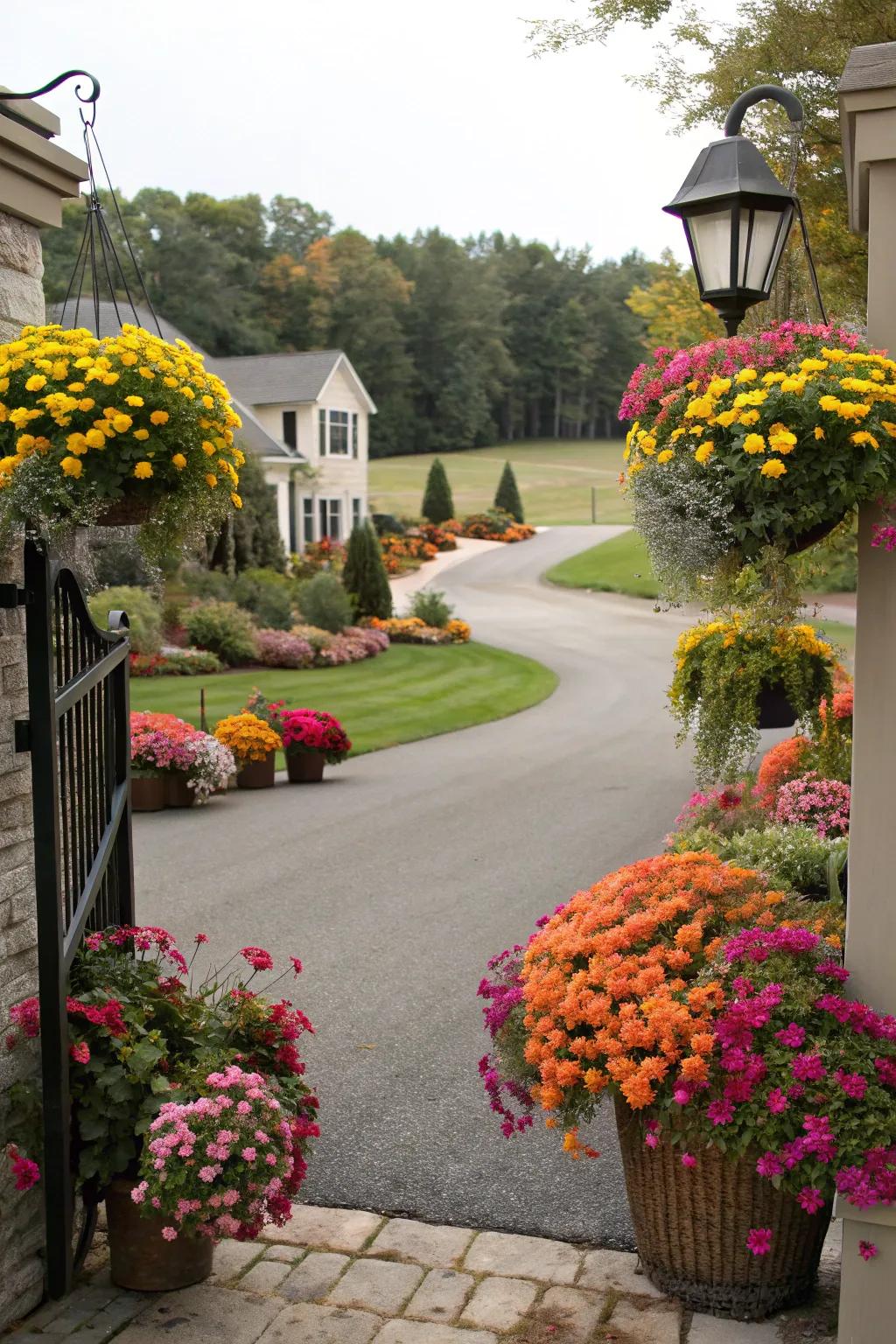 Seasonal florals keep your driveway scene fresh and compelling.