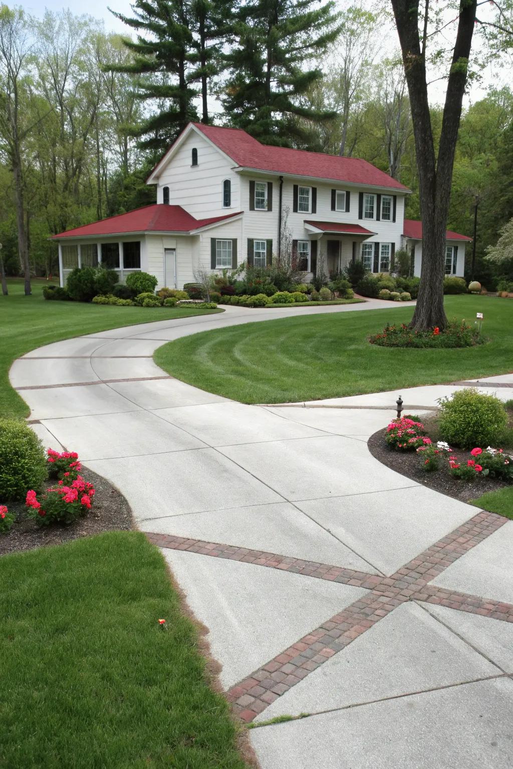 An innovative crossover driveway featuring intersecting paths.