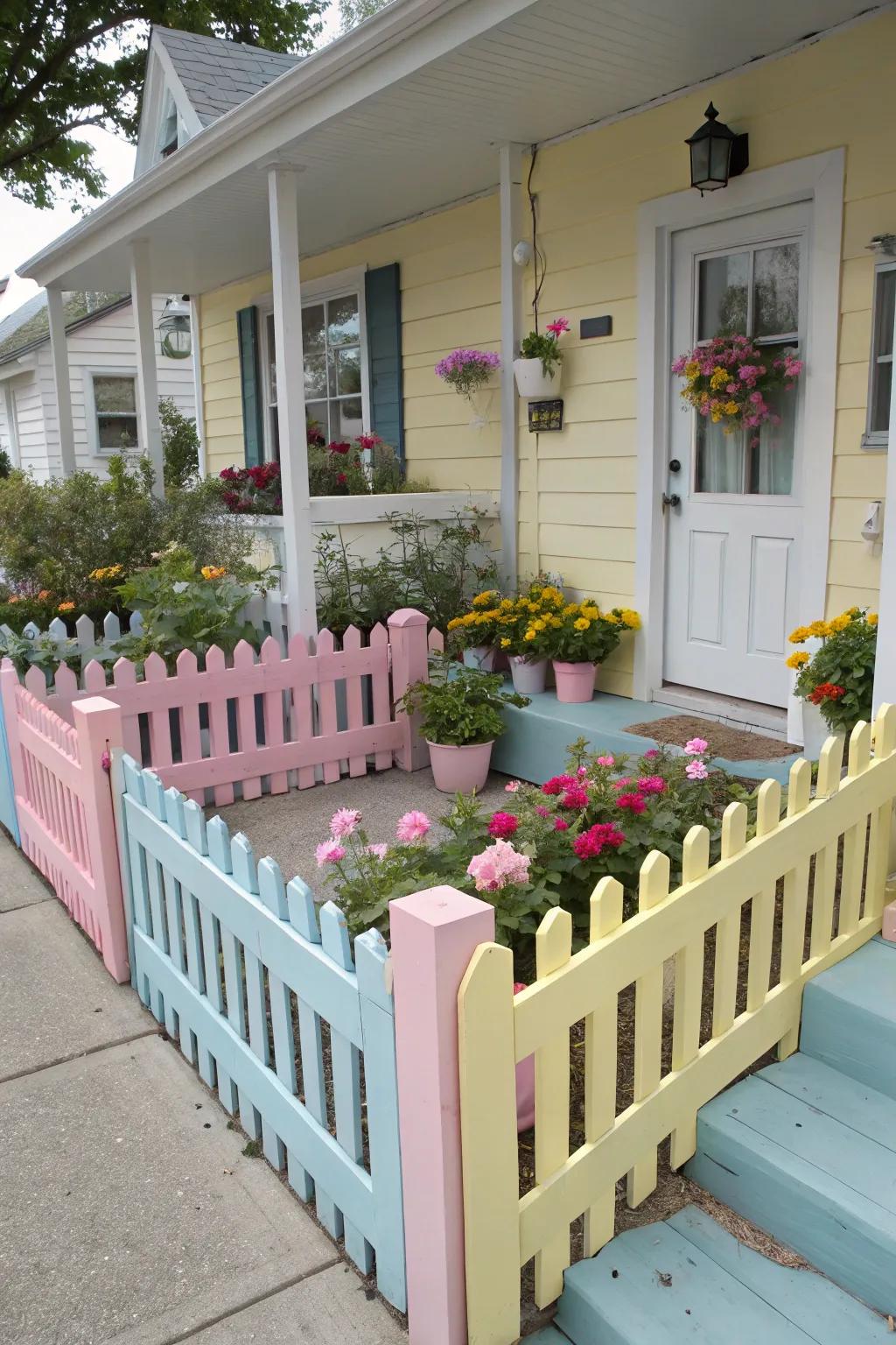 Mini picket boundaries deliver a quaint and colorful border.