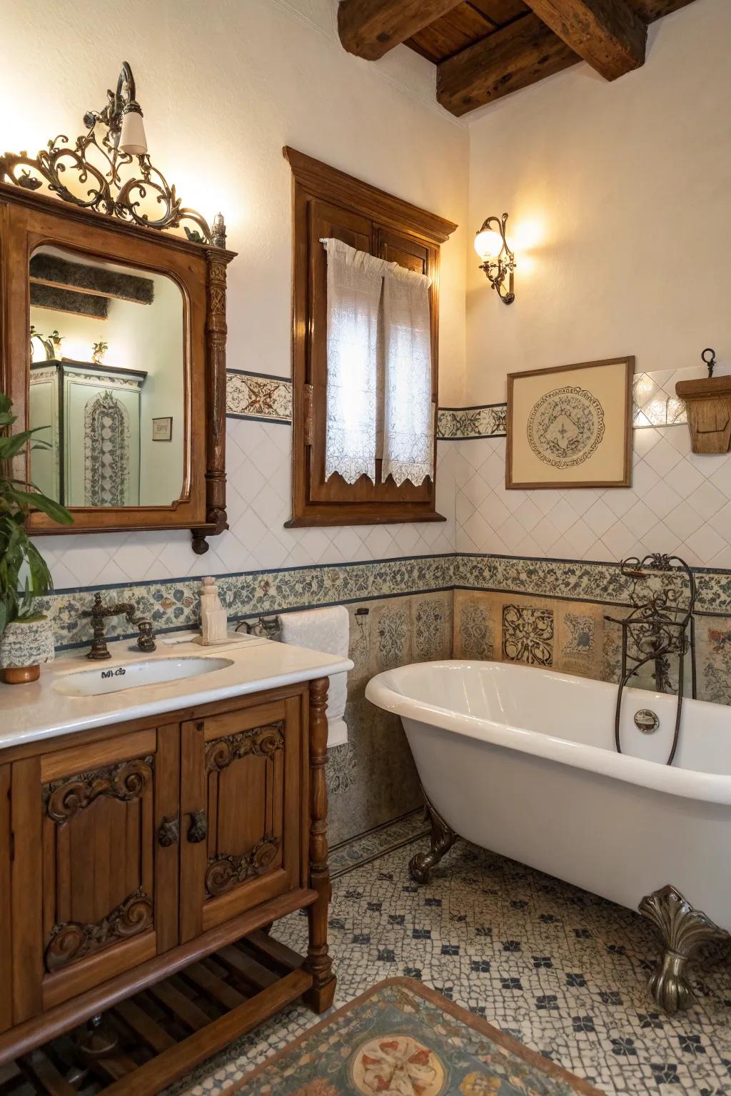 Old touches add charm to this elegant bathroom.