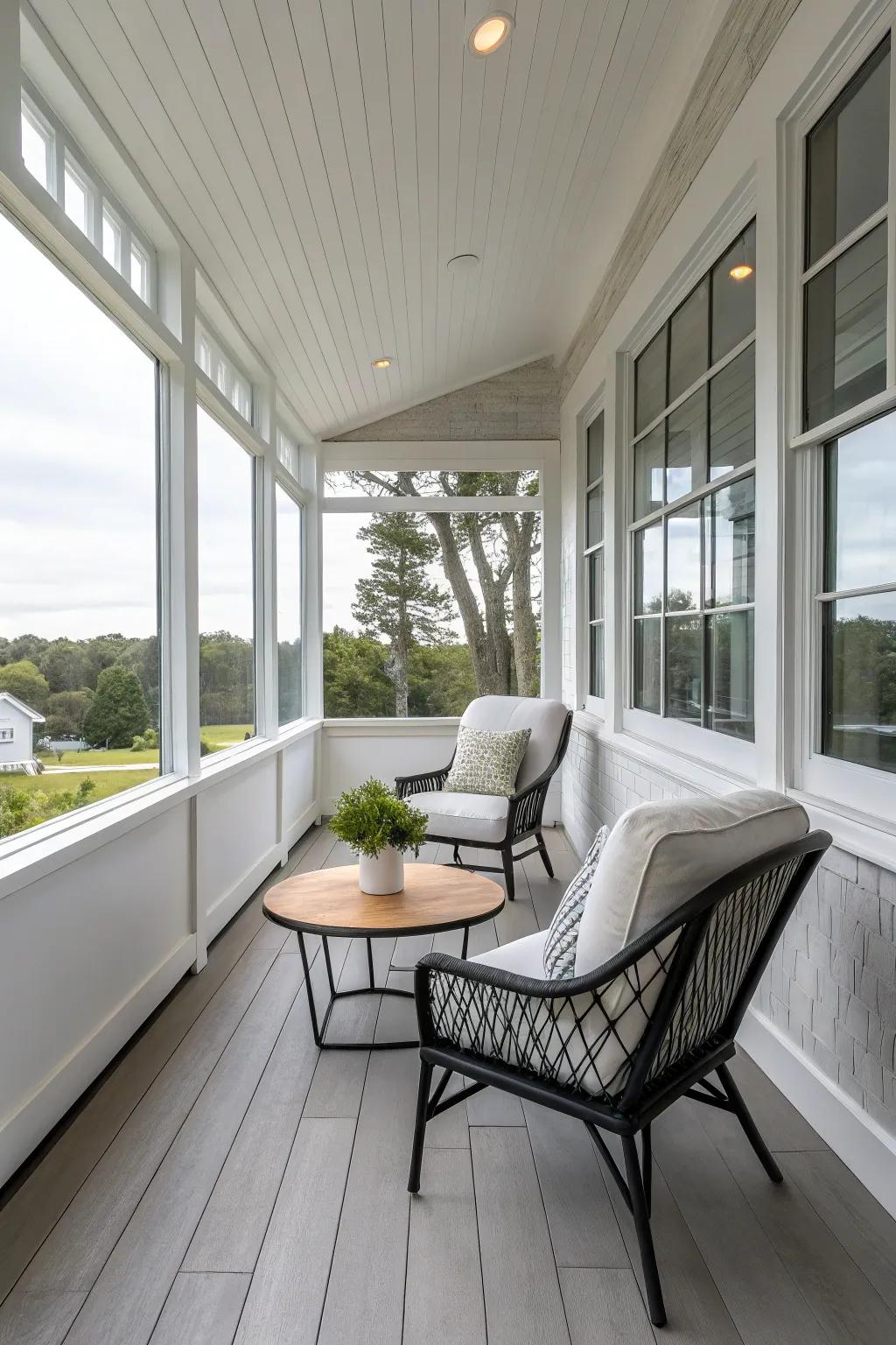 Modern minimalist design on a sheltered deck.