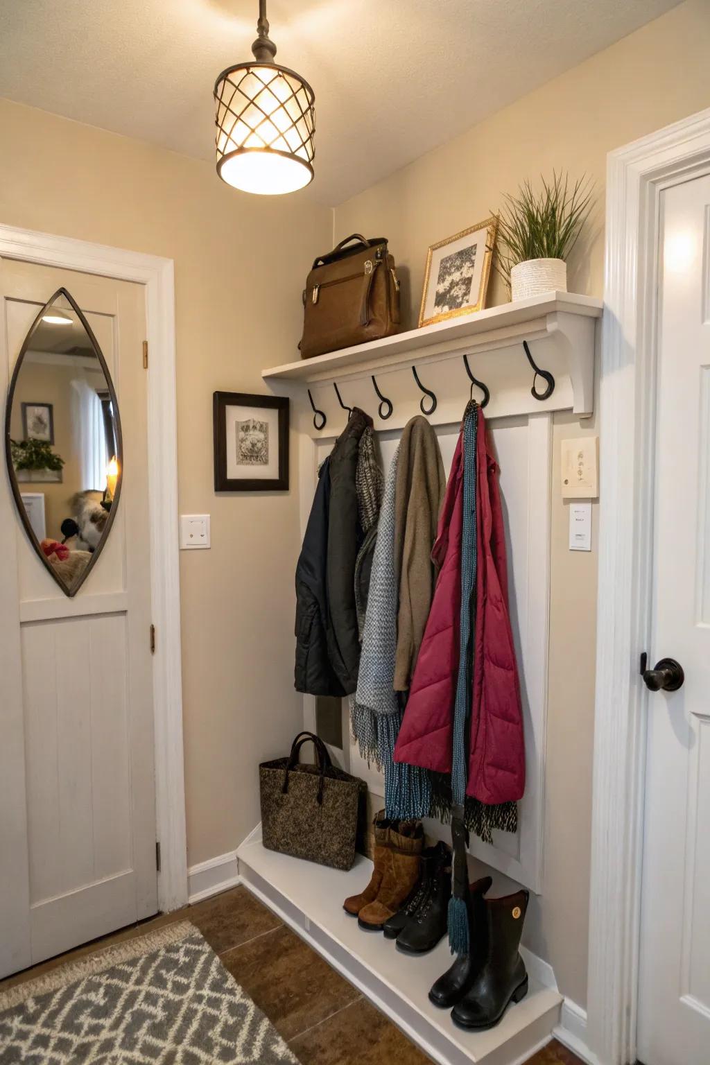 Utilize corners effectively with a corner overcoat rack.