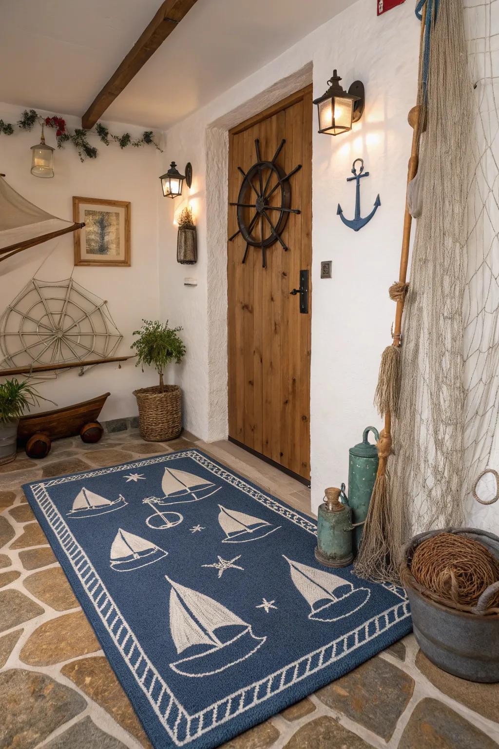 Seaside-themed rugs evoke a sensation of serenity and freshness.