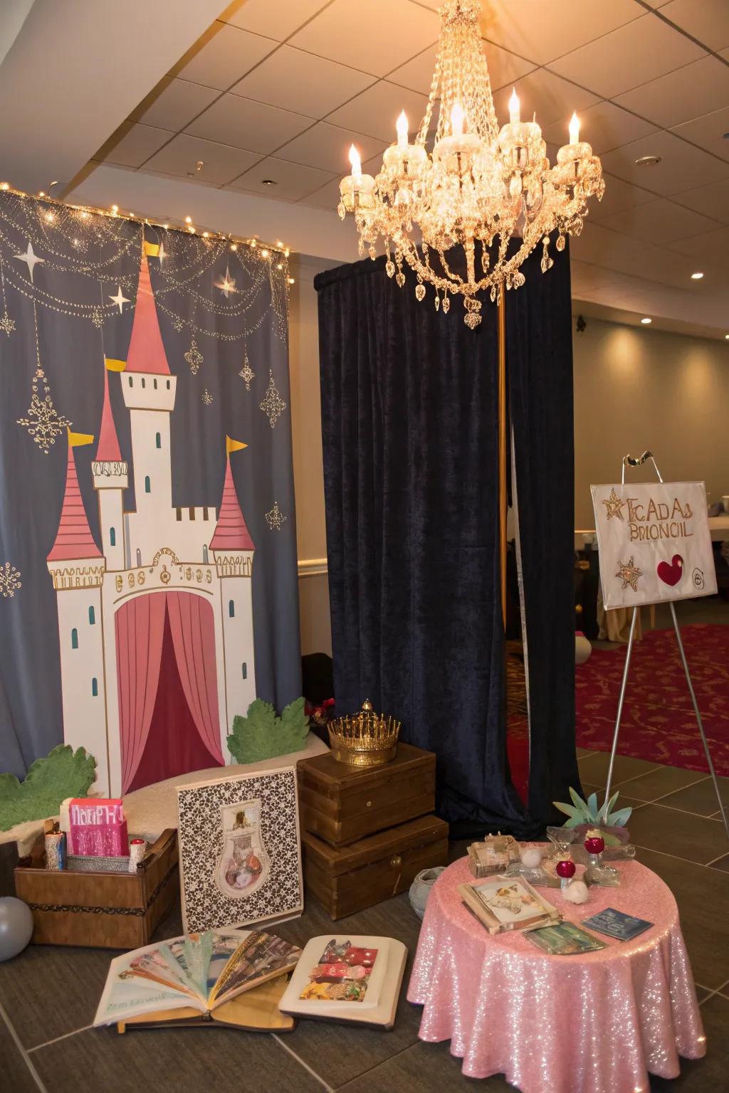 A whimsical station with embellishments for capturing memorable photographs.