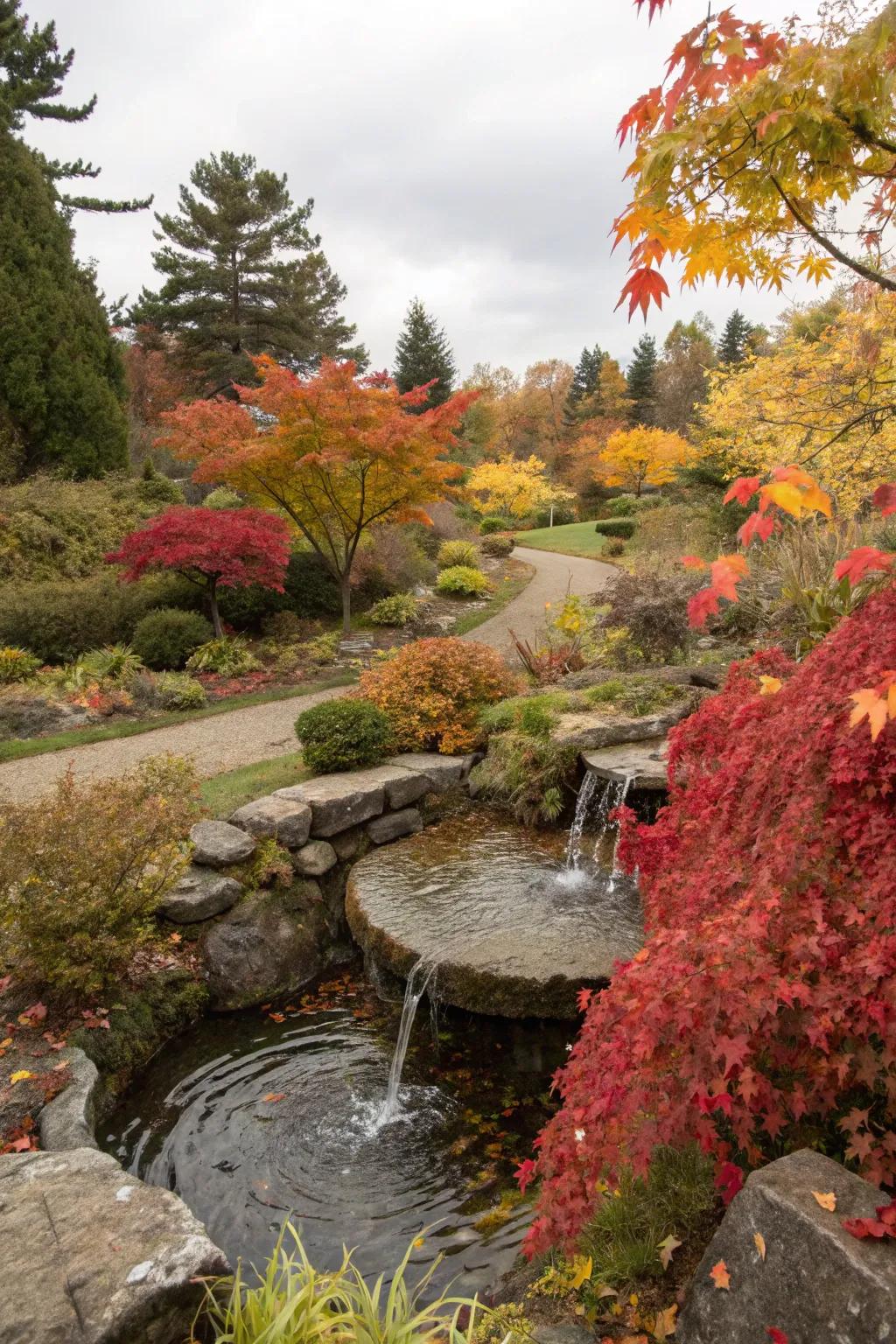 A water feature adds tranquility to your autumn yard.