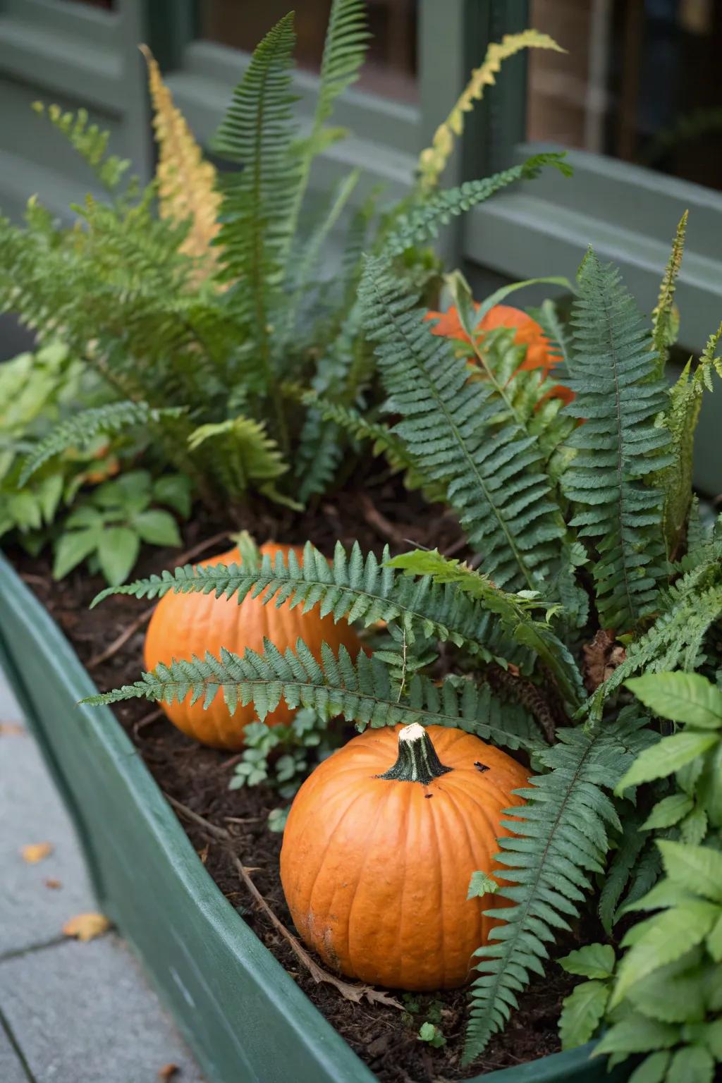Fern shoots furnish a revitalizing juxtaposition to squashes.