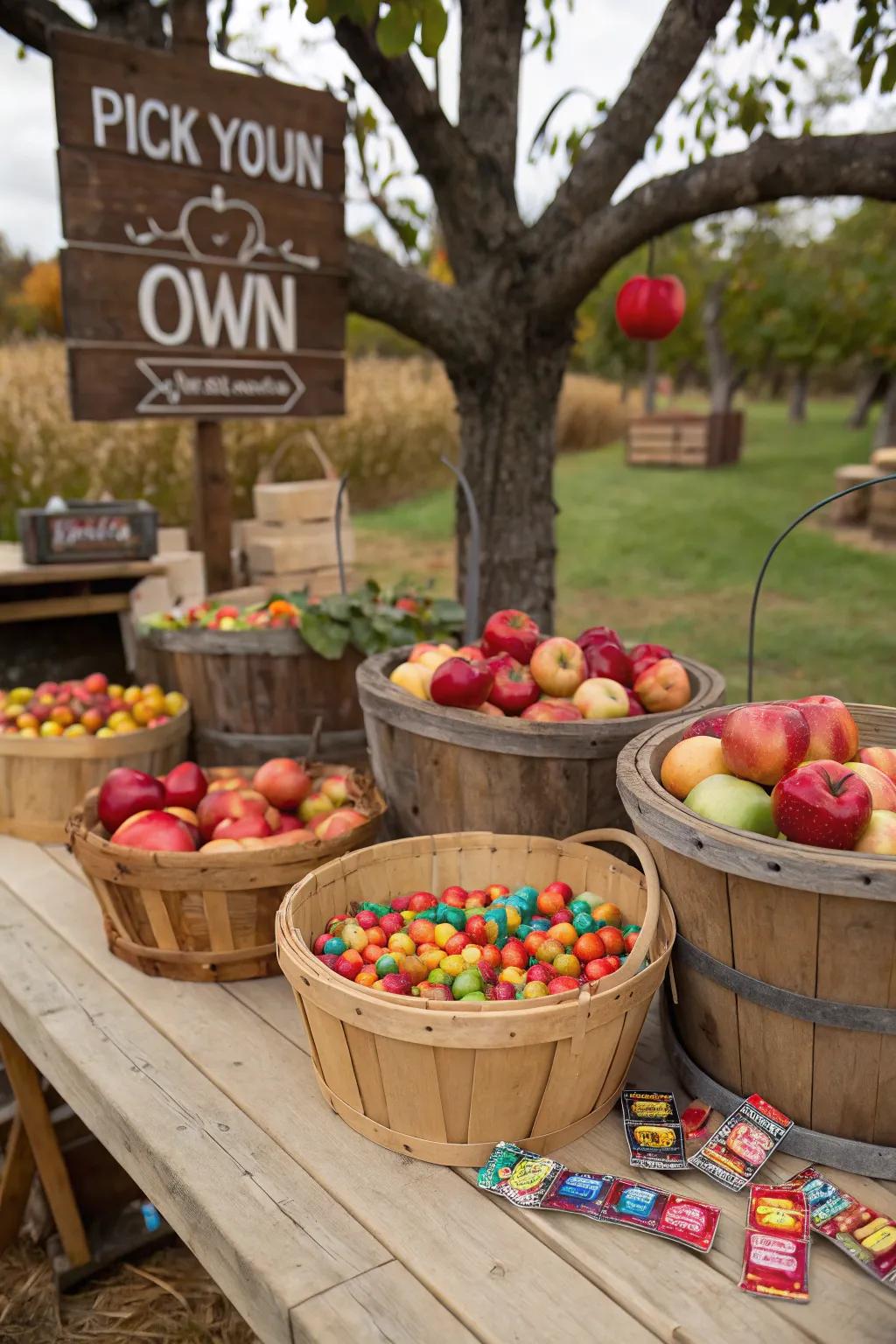 A treat-picking station furnishes a sweet and interactive party feature.