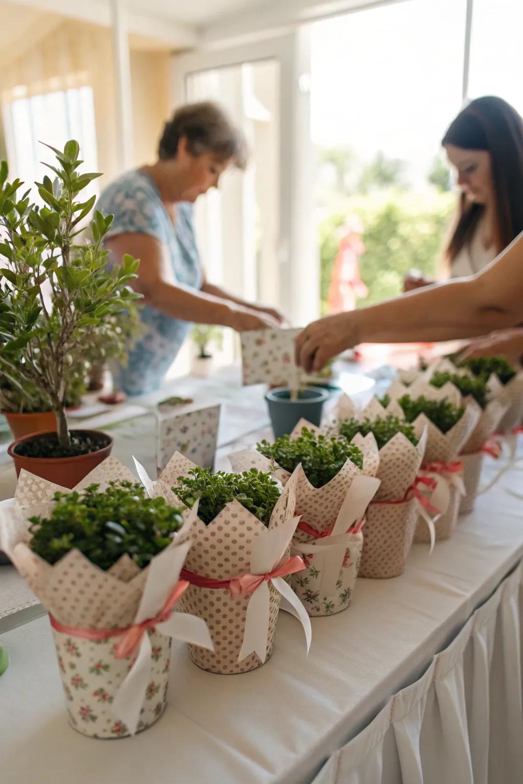 Mini plants make charming take-away favors.