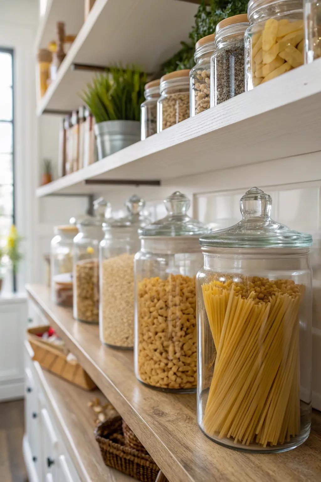 Glass canisters add a practical and elegant touch to kitchen storage.