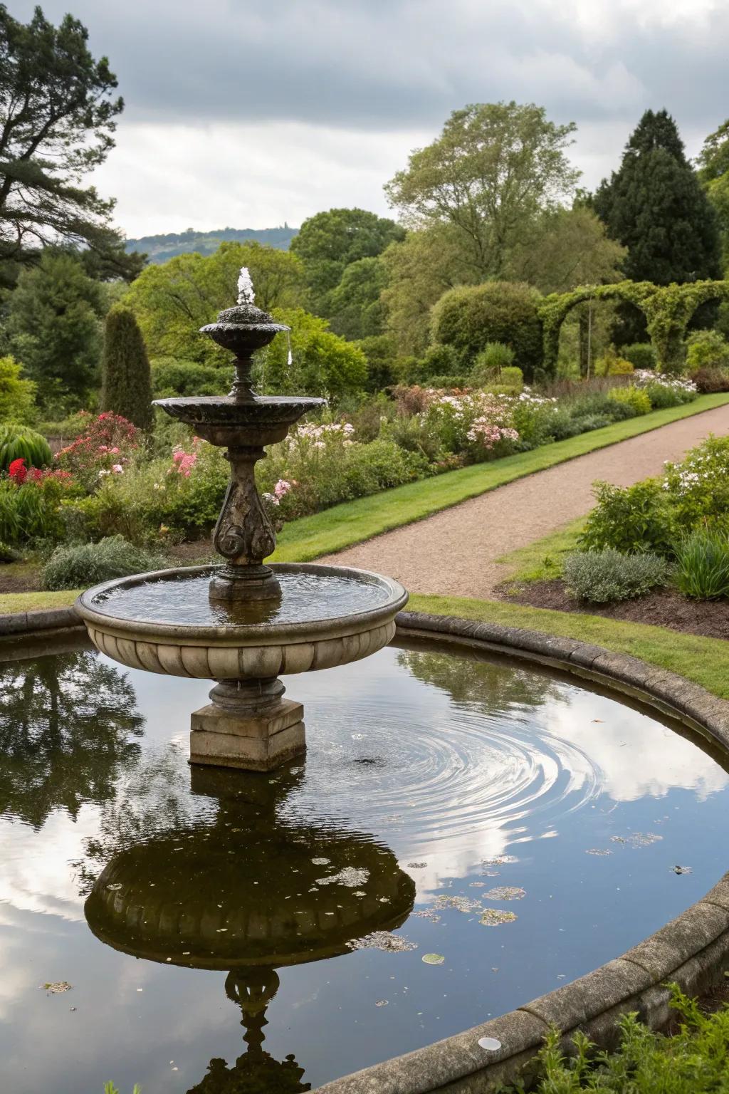 Amplify your garden's beauty with a mirrored water feature.