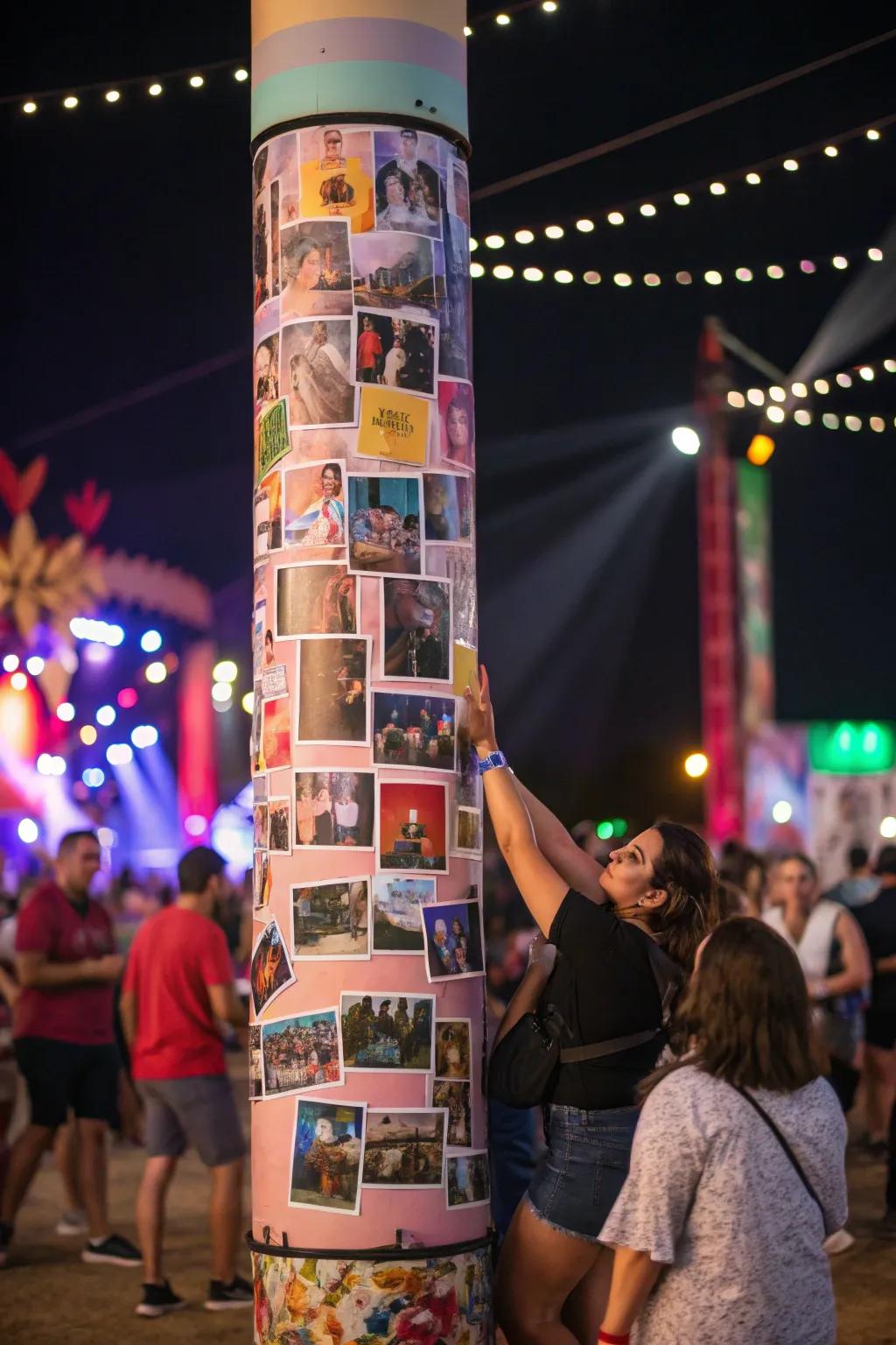 Totems featuring individual pictures share memories and stories with the festival community.